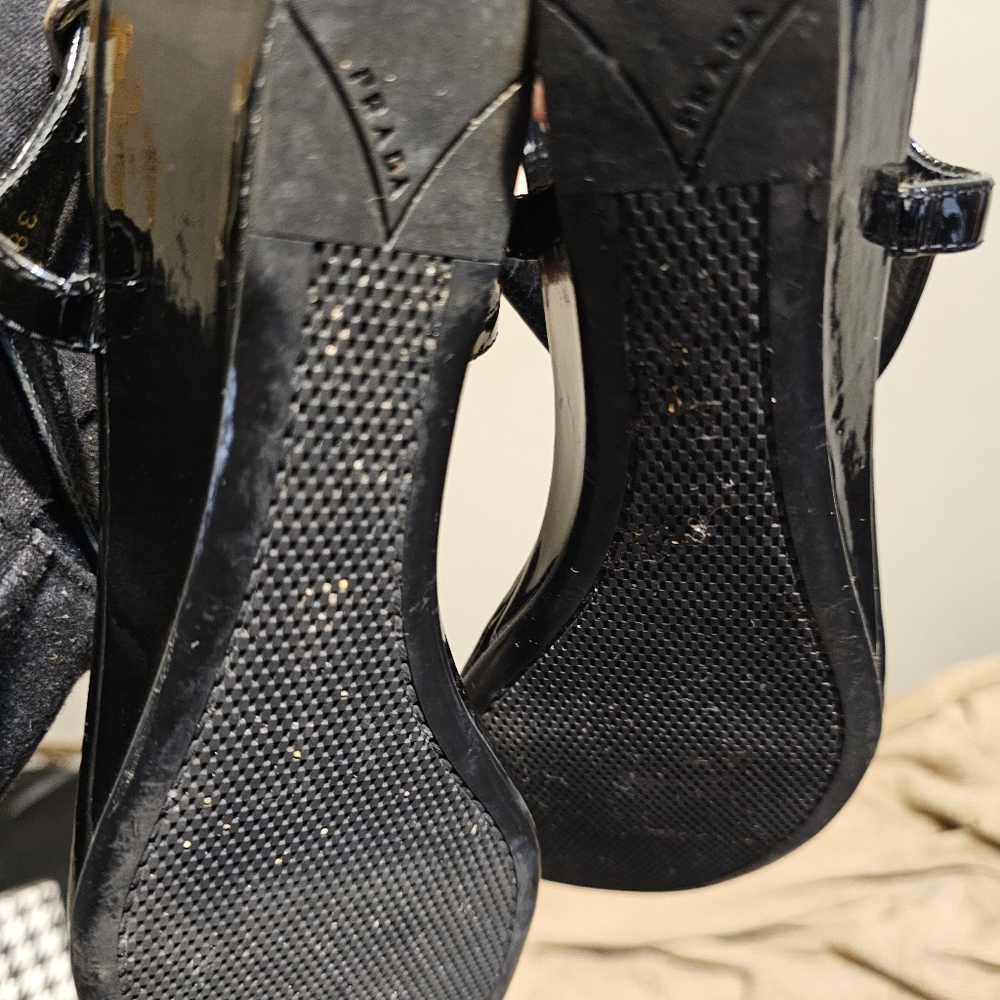AUTHENTIC PRADA Black sandal wedges size 38 - Picture 6 of 6